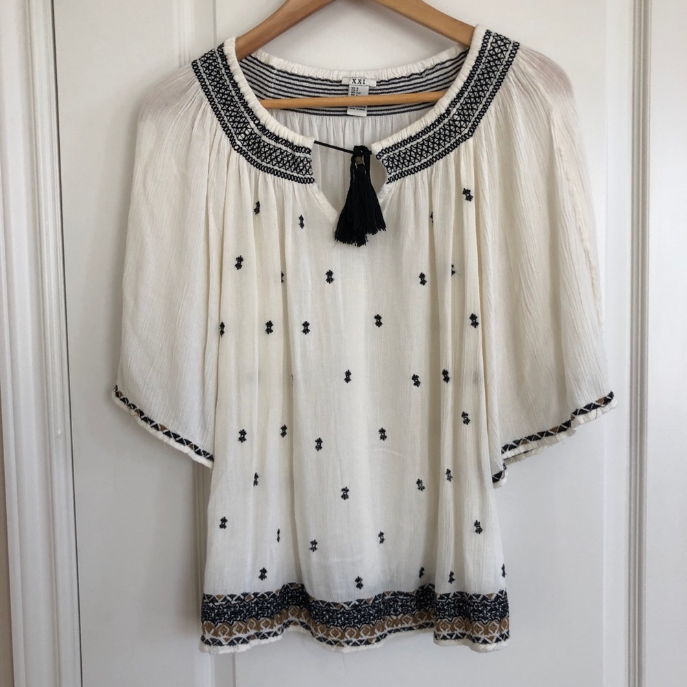 Bohemian embroidered gauze top